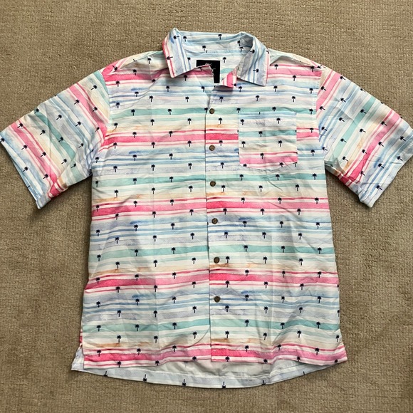 Spicy Tuna Palm Tree Print Button Up Short Sleeve Shirt‎ - Large - Picture 1 of 5
